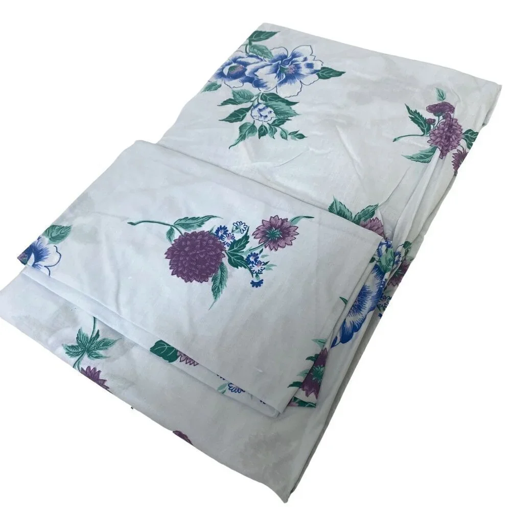 CANNON Full Fitted Sheet White Floral New Vintage No Iron Percale Cotton Blend